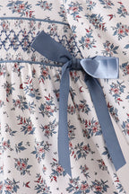 Teal floral smocked bow dress