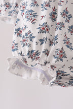 Teal floral smocked bow bubble