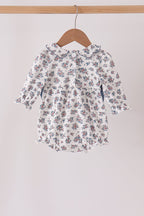 Teal floral smocked bow bubble
