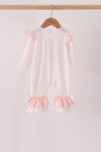 Pink santa claus dot applique ruffle romper