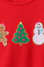 Red Gingerbread Tree Embroidery Pants Set