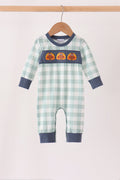 Sage Turkey Embroidery Gingham Romper