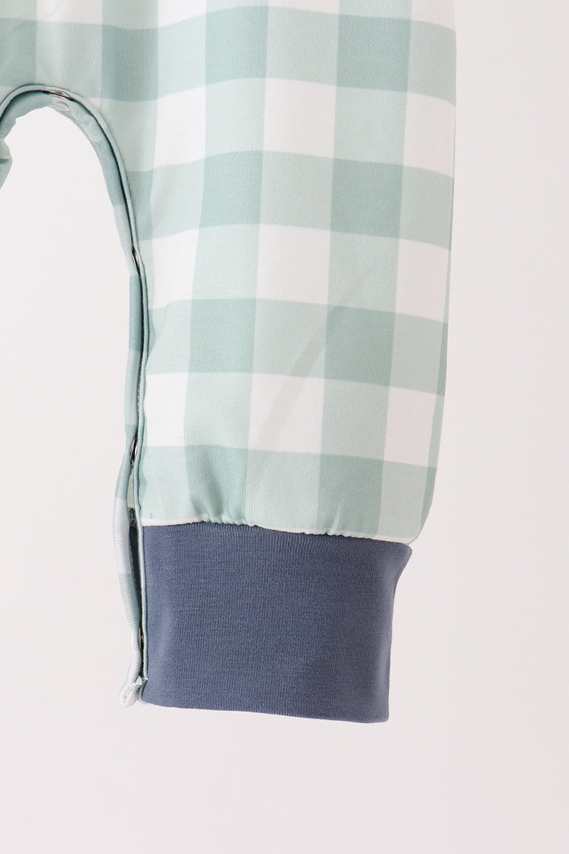 Sage Turkey Embroidery Gingham Romper