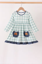 Sage Turkey Embroidery Gingham Dress