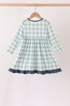 Sage Turkey Embroidery Gingham Dress