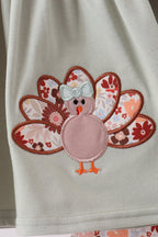 Sage Turkey Applique Ruffle Pants Set