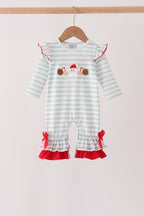 Gray stripe santa french knot ruffle romper