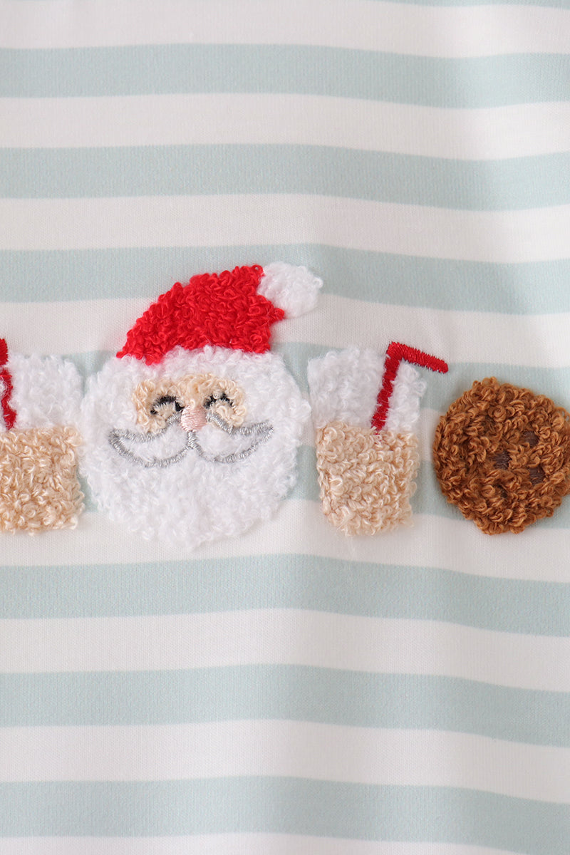 Gray stripe santa french knot ruffle romper