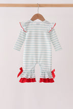 Gray stripe santa french knot ruffle romper