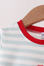 Gray stripe santa french knot romper