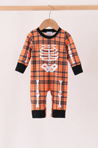 Orange skeleton plaid romper