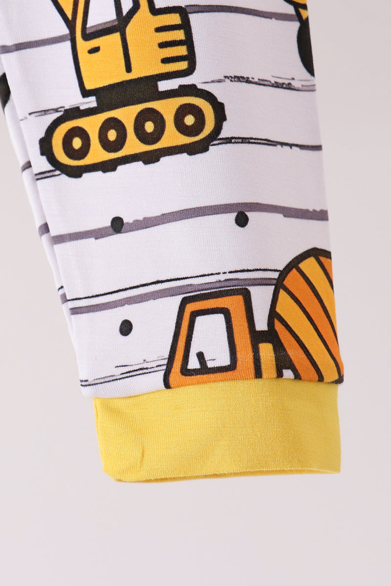 Yellow Construction Trucks Bamboo Pajama Set