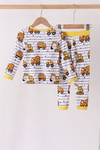 Yellow Construction Trucks Bamboo Pajama Set