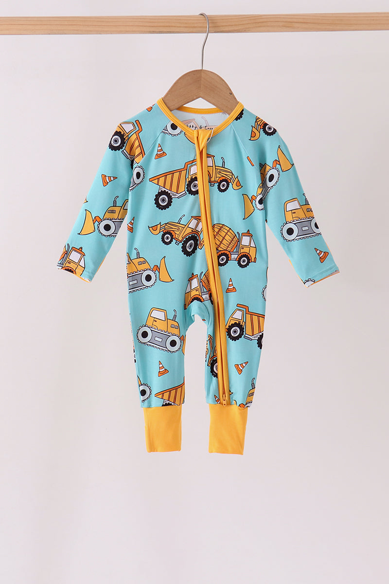 Construction Trucks Zip Bamboo Romper