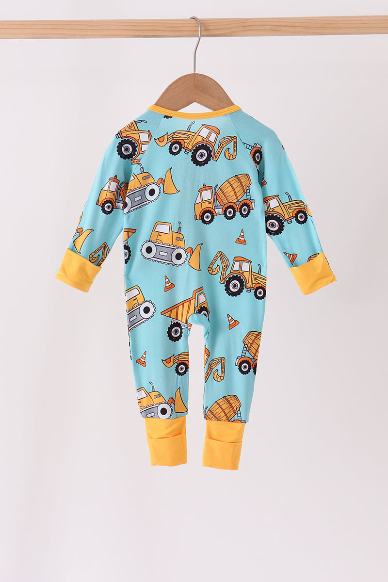 Construction Trucks Zip Bamboo Romper