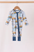 Blue Construction Trucks Zip Bamboo Romper