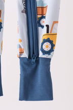Blue Construction Trucks Zip Bamboo Romper