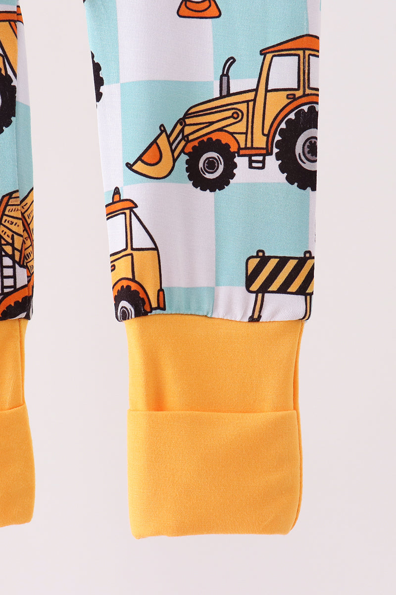 Yellow construction trucks bamboo romper