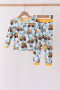 Yellow construction trucks bamboo pajama set