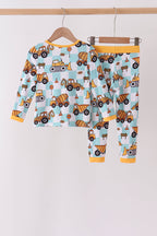 Yellow construction trucks bamboo pajama set