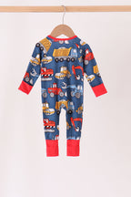 Navy tractor print bamboo romper