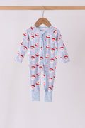 Blue Santa Claus Zip Bamboo Romper
