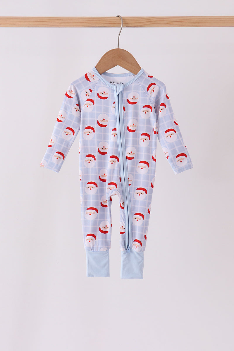 Blue Santa Claus Zip Bamboo Romper