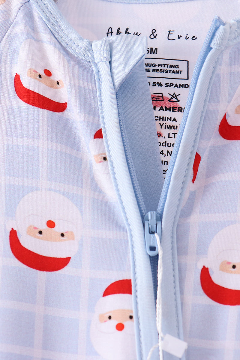 Blue Santa Claus Zip Bamboo Romper