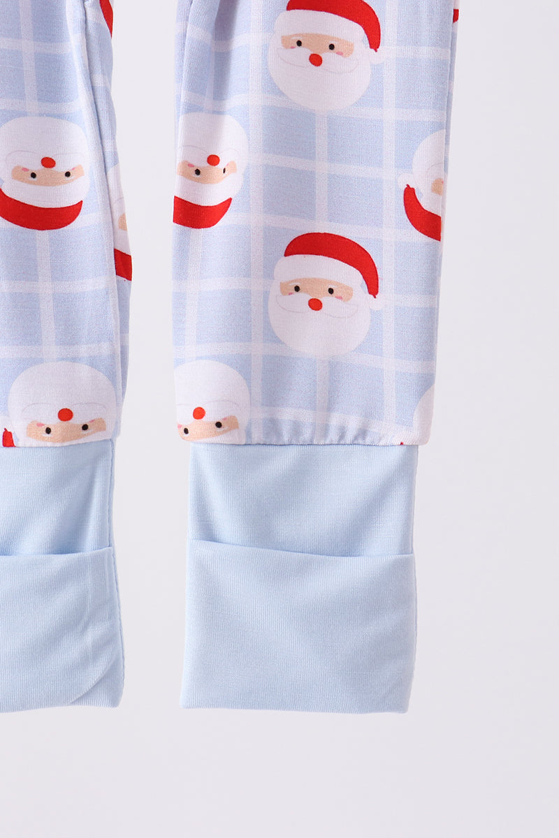 Blue Santa Claus Zip Bamboo Romper