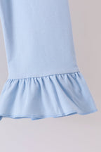 Blue ghost embroidery gingham ruffle pants set