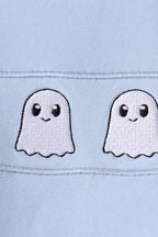 Blue ghost embroidery gingham shorts set