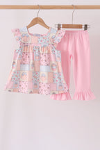 Pink pumpkin ruffle pants set