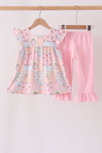 Pink pumpkin ruffle pants set