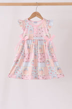 Pink pumpkin print ruffle dress