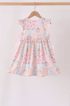 Pink pumpkin print ruffle dress