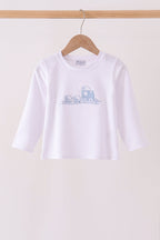 Blue train embroidery top