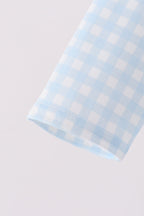 Blue train embroidery gingham romper
