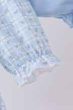 Blue bow embroidery bloomer set