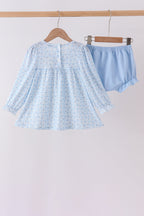 Blue bow embroidery bloomer set