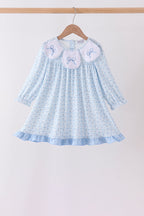 Blue bow embroidery dress