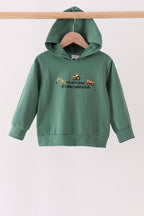 Green construction vehicle embroidery hoodie