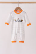 Gray stripe construction vehicle embroidery romper