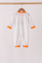 Gray stripe construction vehicle embroidery romper