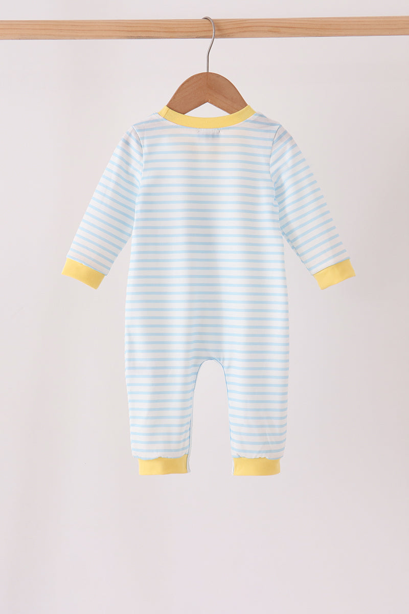 Blue Excavator Applique Stripe Romper