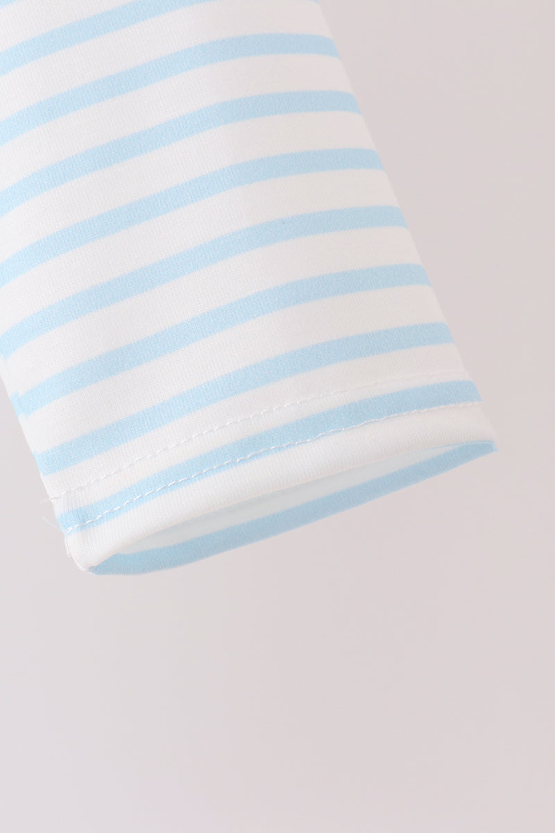 Blue Excavator Applique Stripe Top