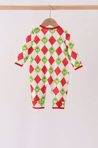 Red grinch print zipper romper