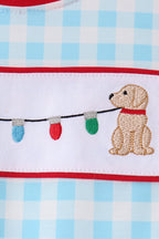 Blue puppy embroidery gingham jogger set