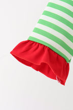 Green stripe grinch embroidery ruffle pajama set