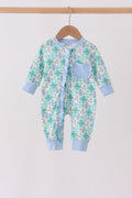 Green santa print ruffle romper