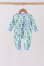 Green santa print ruffle romper